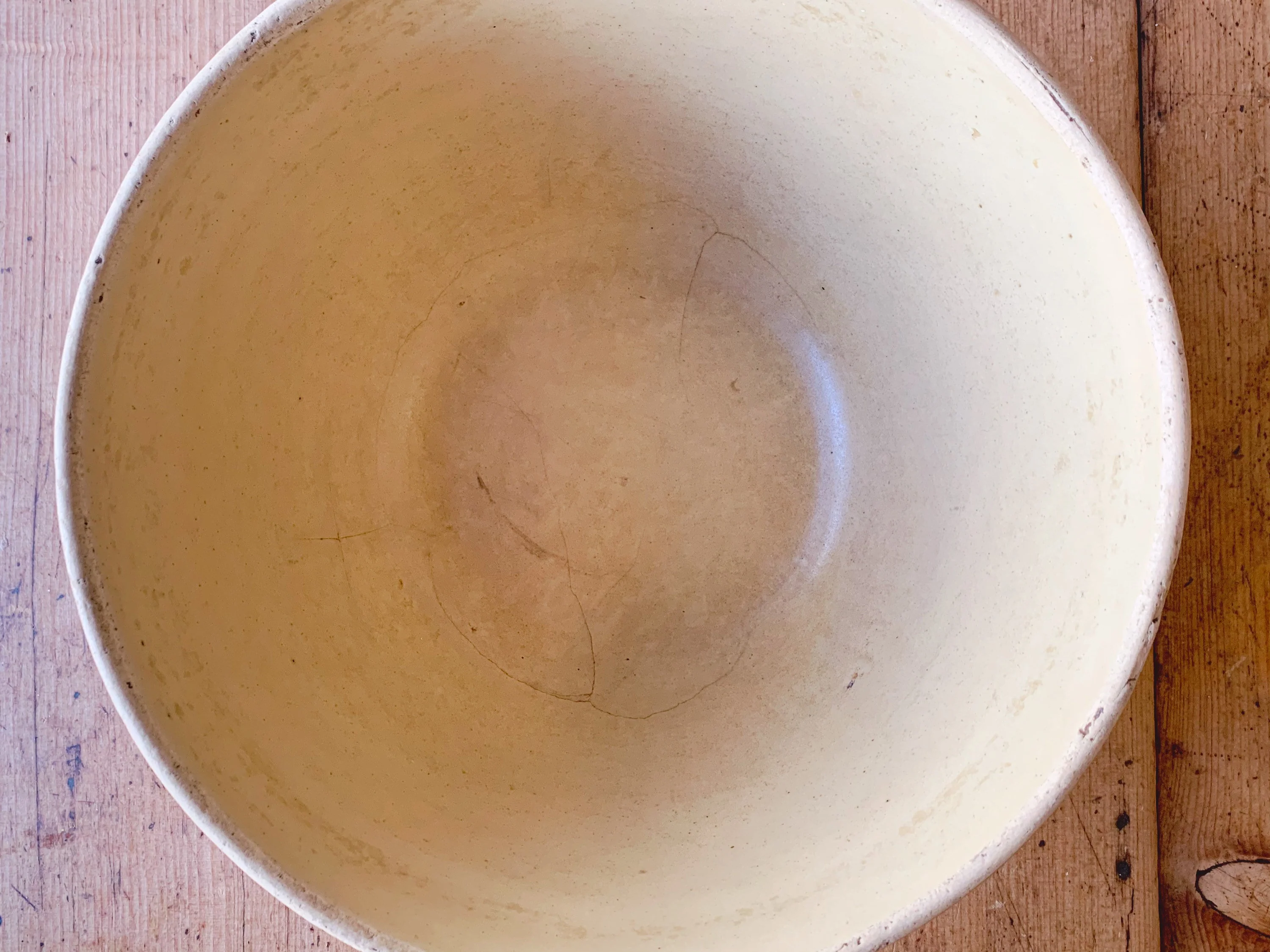 Antique 10" Stoneware Mixing Bowl with Blue and Red Bands | Yellow Ware - Image 7