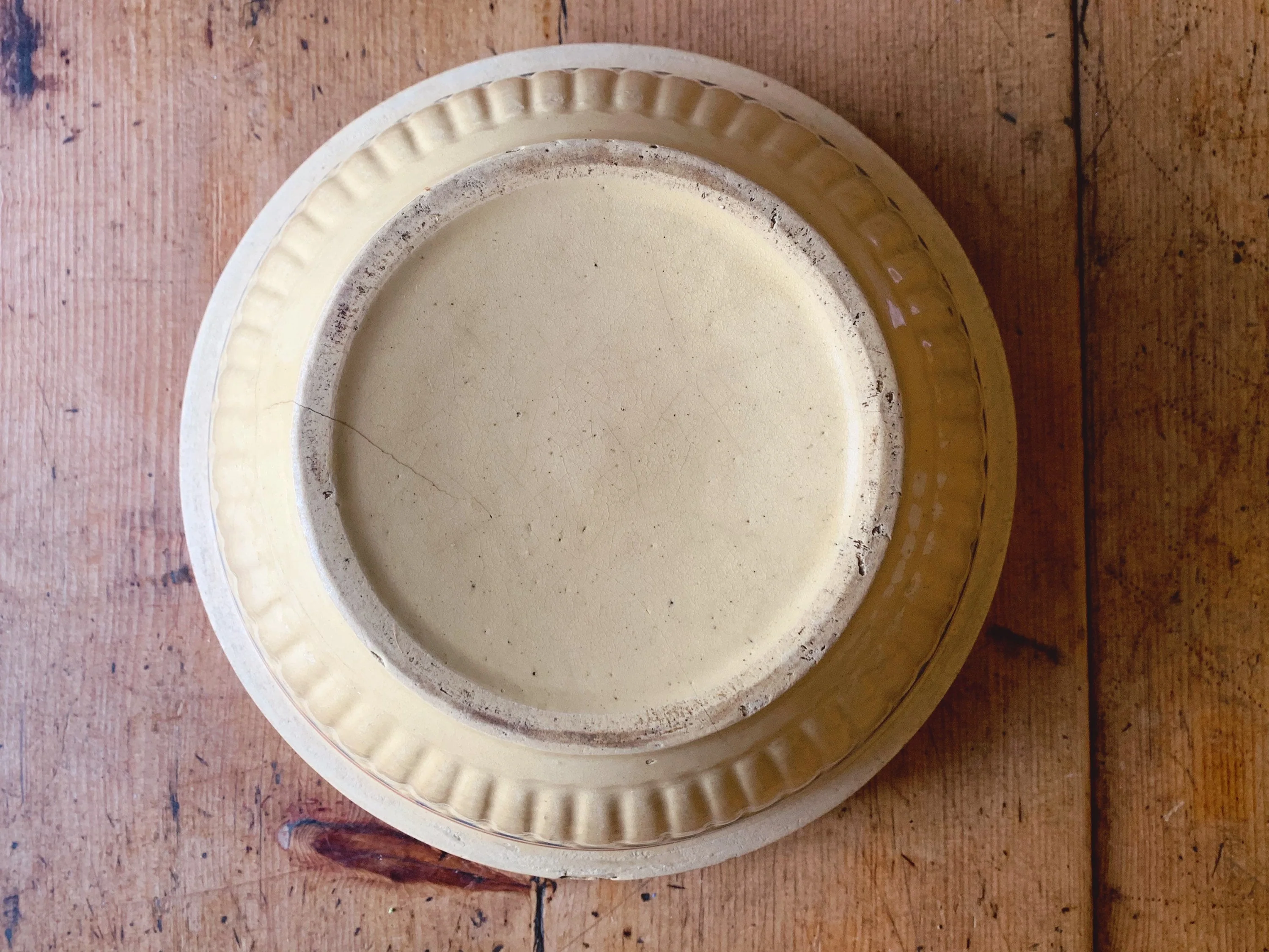 Antique 10" Stoneware Mixing Bowl with Blue and Red Bands | Yellow Ware - Image 9