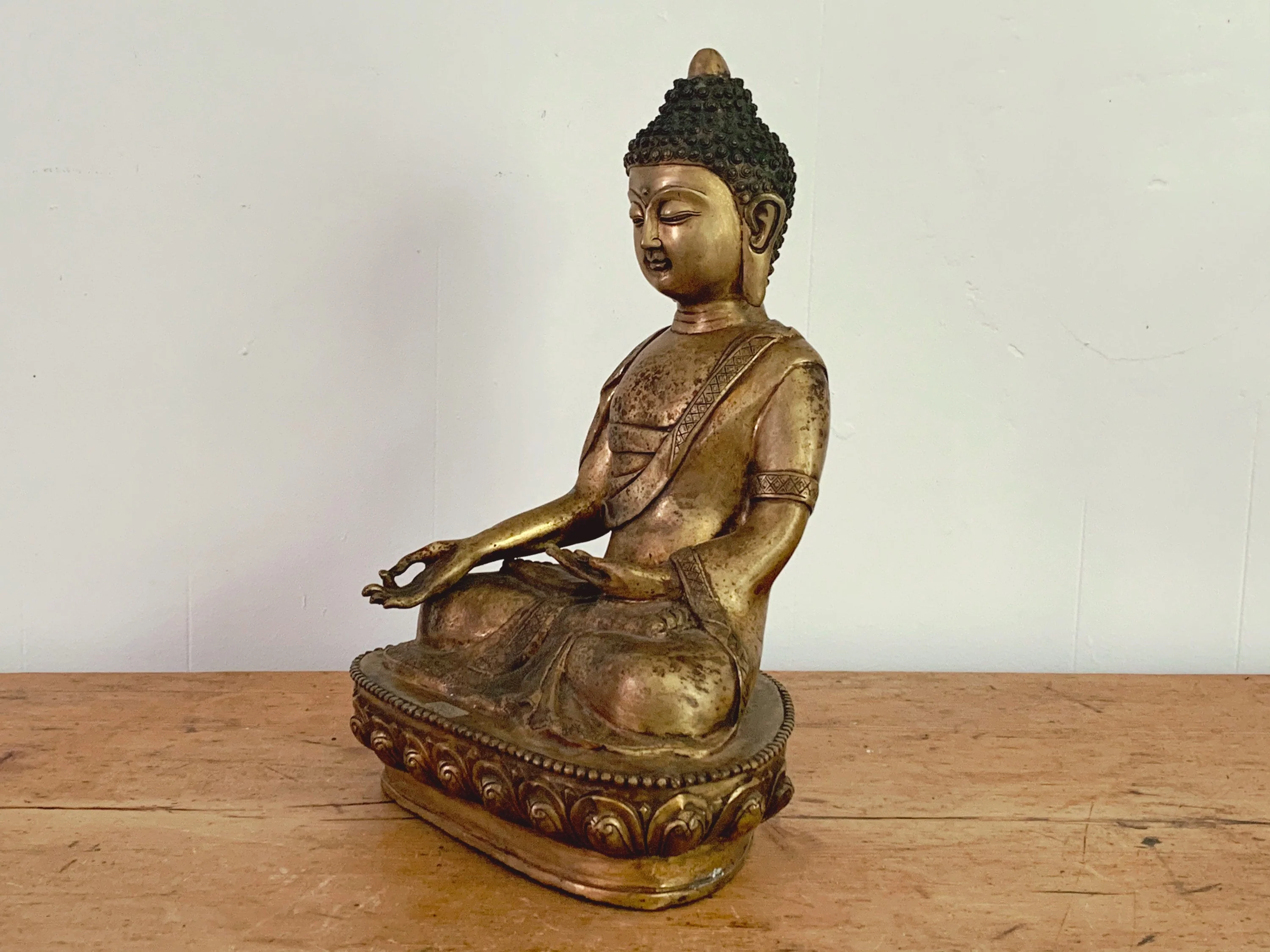 Antique Chinese Brass Buddha Statue Sitting on Lotus Pedestal Seat | Meditation Buddha Asian Home Decor - Image 7
