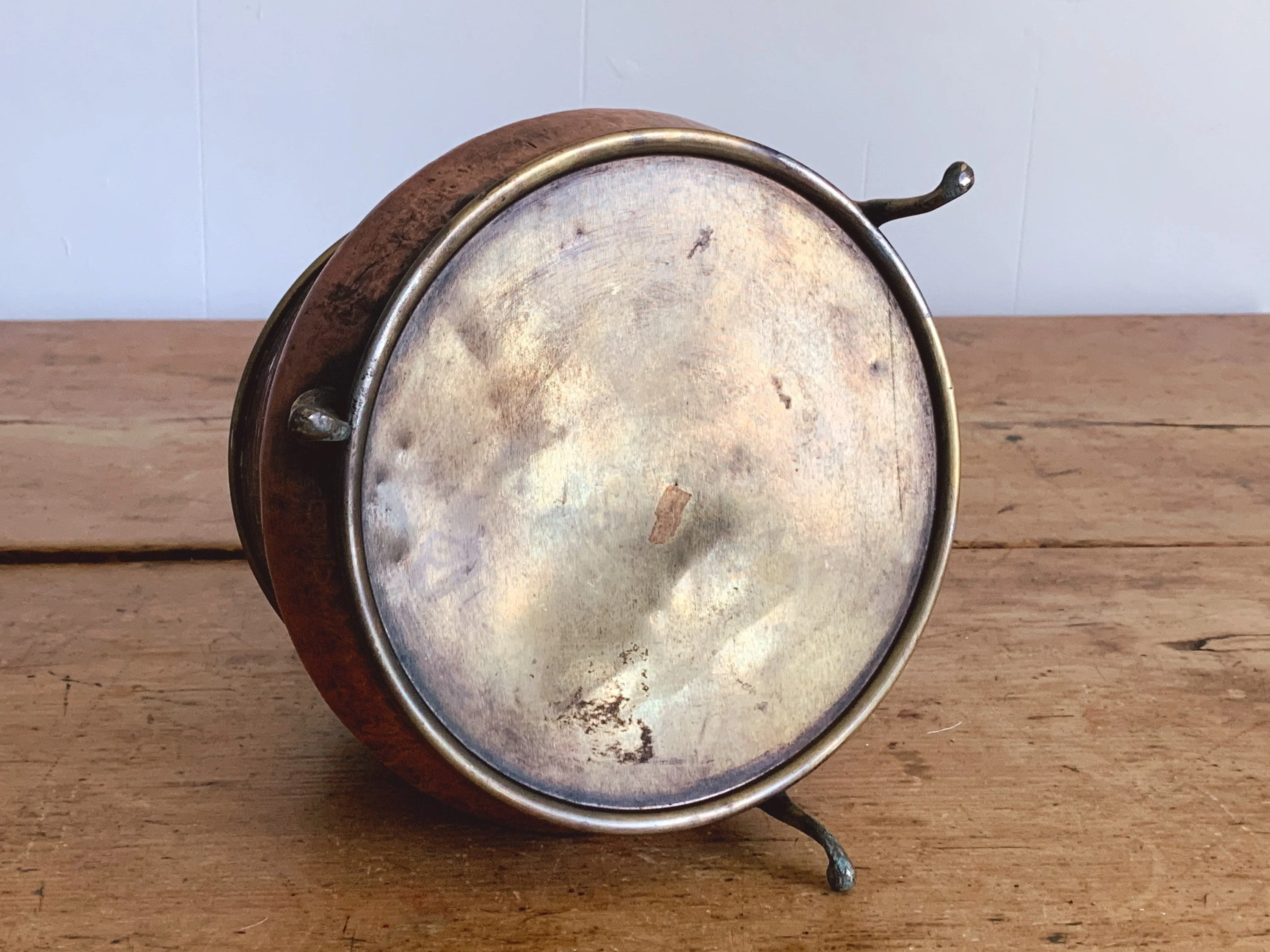 Antique Copper Coal Bucket with Brass Handle and Three Feet | Log Bin Wood Storage Fireplace Decor | Rustic Farmhouse Flower Vase - Image 10