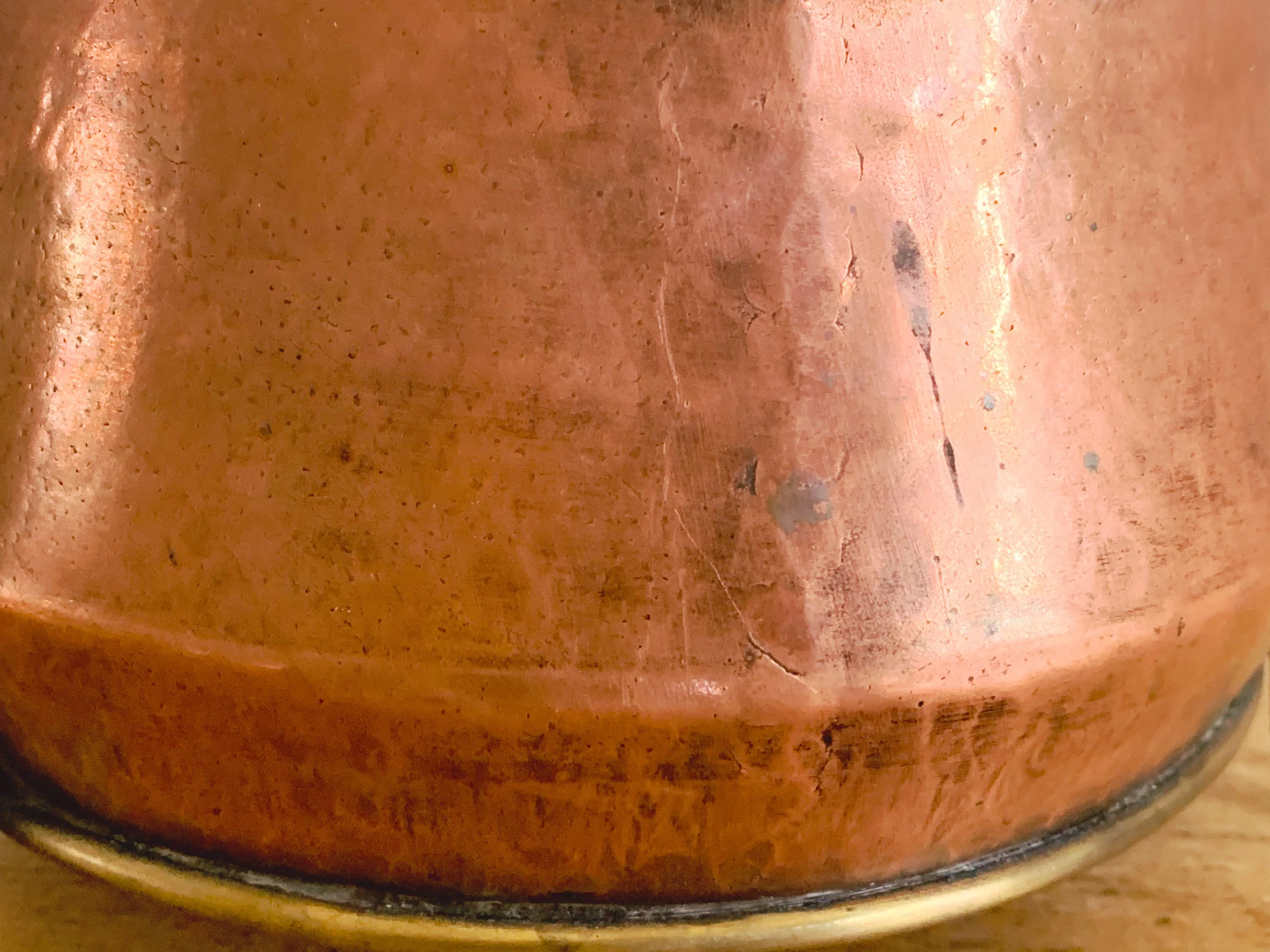 Antique Copper Coal Bucket with Brass Handle and Three Feet | Log Bin Wood Storage Fireplace Decor | Rustic Farmhouse Flower Vase - Image 6