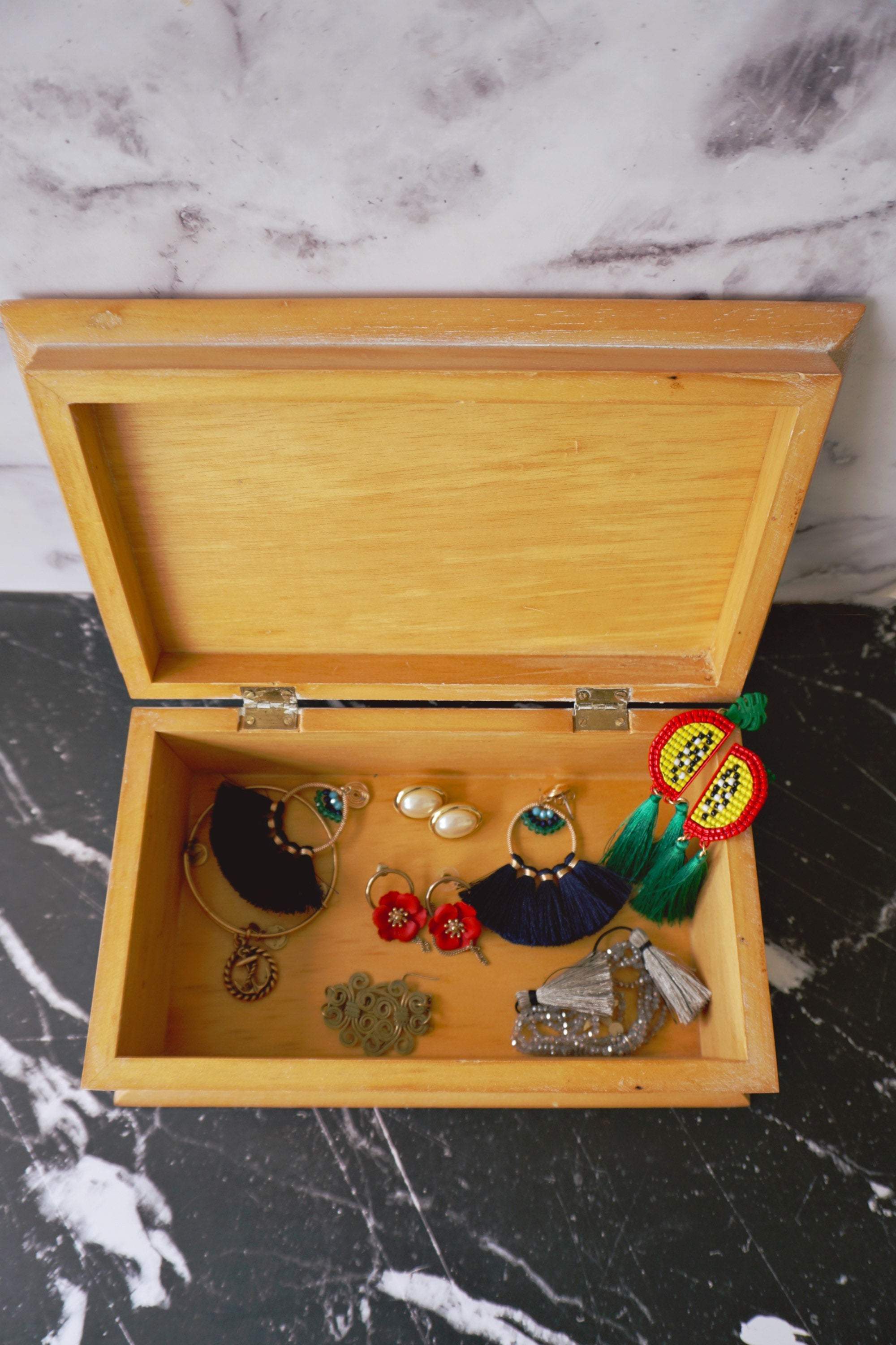 Large Wood Jewelry Box | Wooden Keepsake Box Organizer | Beach House Home Decor - Image 3