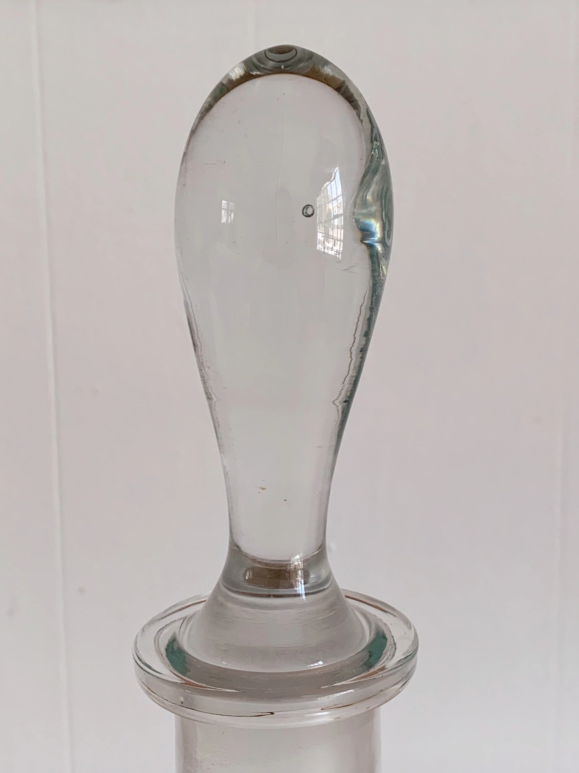 Modern Sleek Hand Blown 16" Tall Clear Glass Wine Decanter with Stopper - Image 4