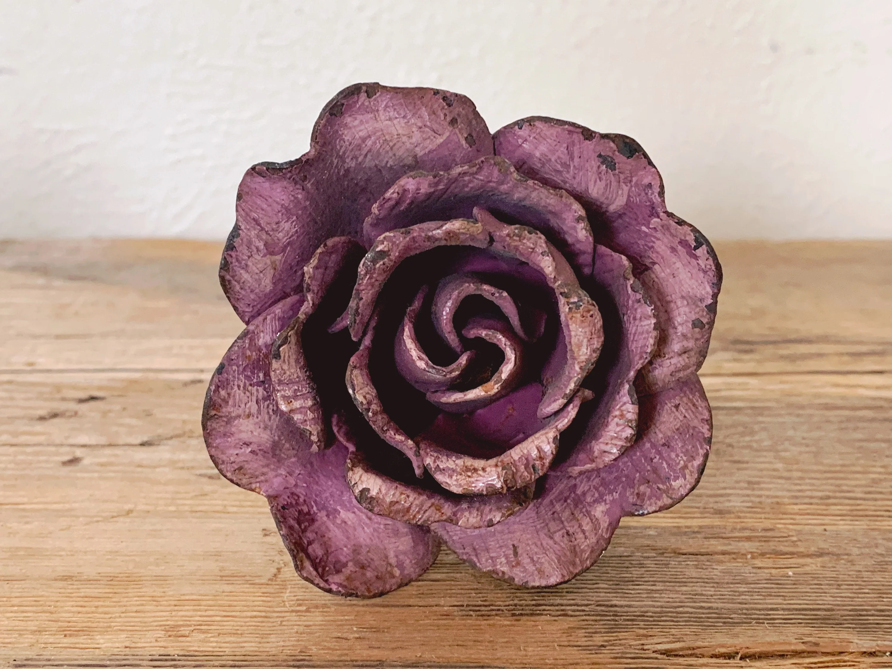 Pair of Vintage Aged Metal Red Rose Door Knobs | Hand Made Floral Drawer Pulls | Distressed Cabinet Handles | Furniture Hardware - Image 5