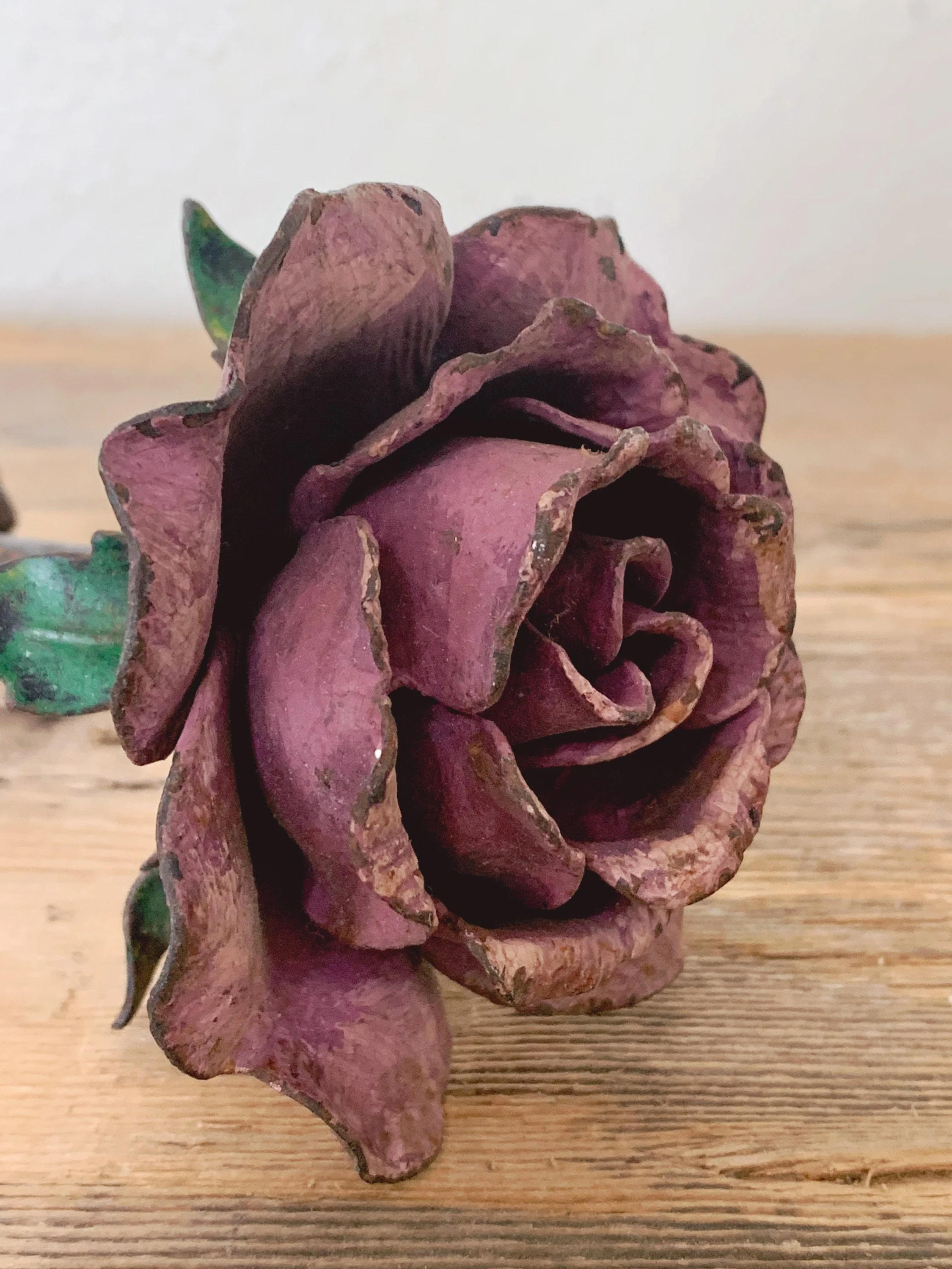 Pair of Vintage Aged Metal Red Rose Door Knobs | Hand Made Floral Drawer Pulls | Distressed Cabinet Handles | Furniture Hardware - Image 6