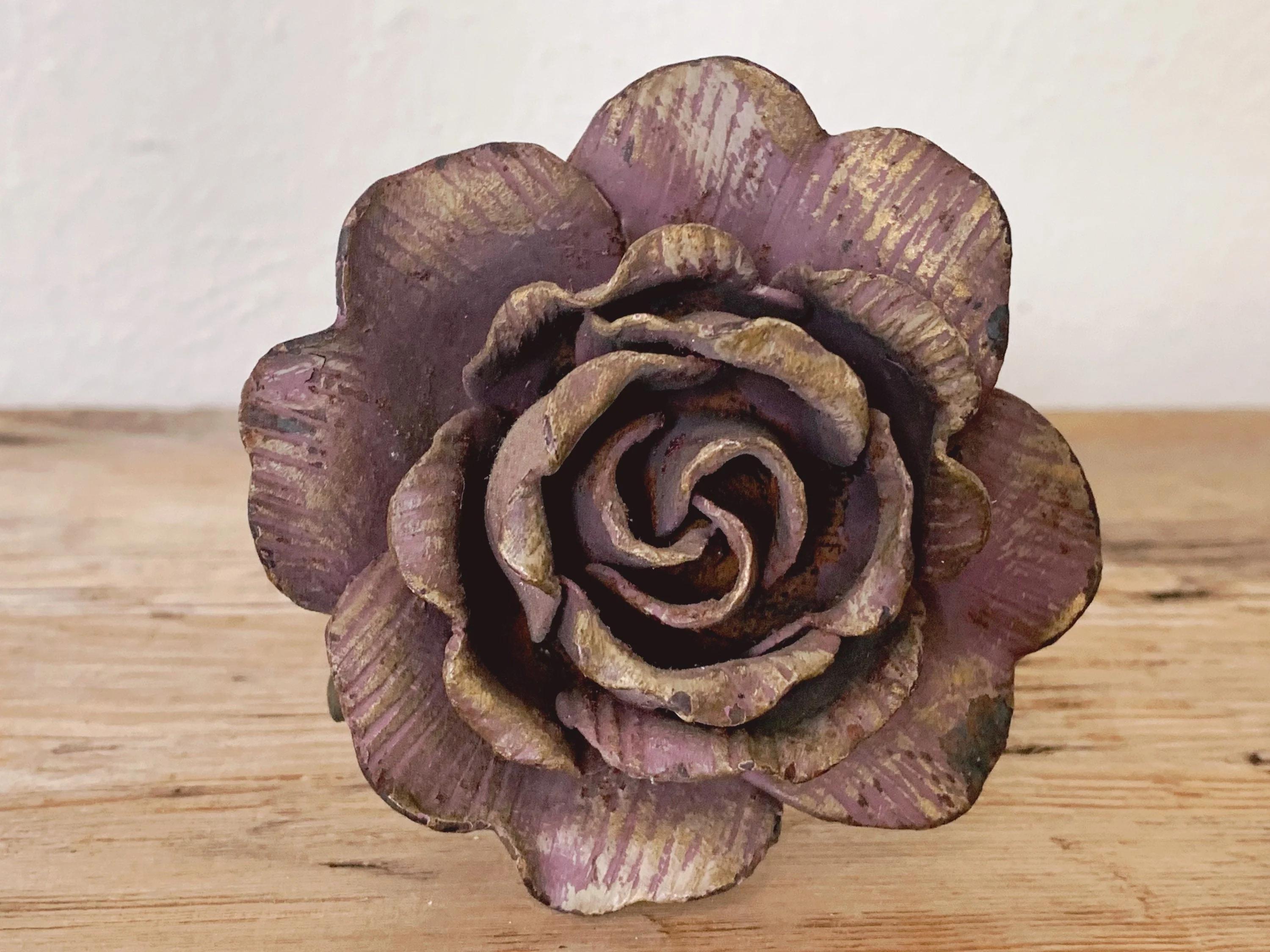 Pair of Vintage Aged Metal Red Rose Door Knobs | Hand Made Floral Drawer Pulls | Distressed Cabinet Handles | Furniture Hardware - Image 7