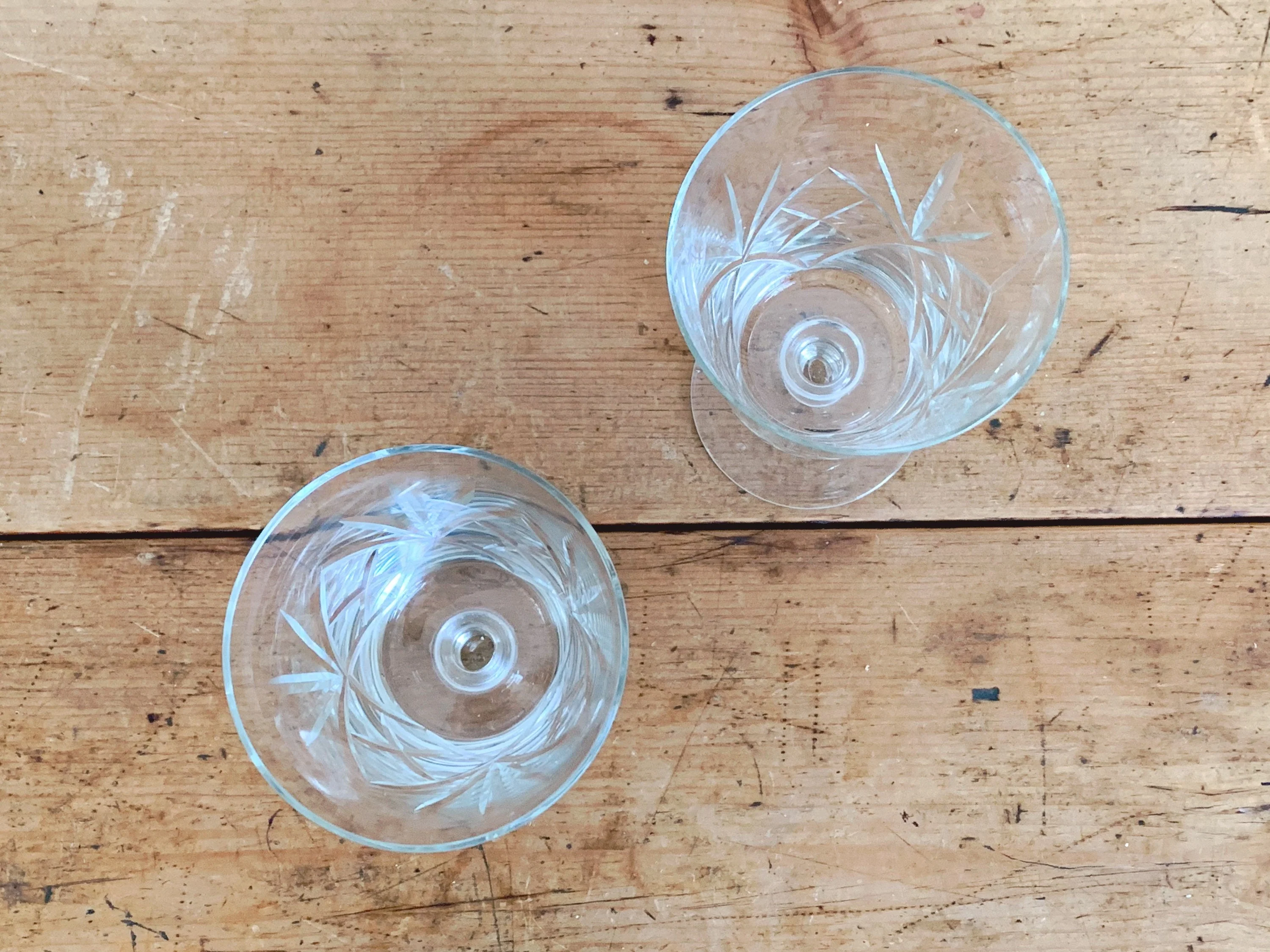 Pair of Vintage Cut Crystal Goblet | Deep Sherbert Dessert Glasses | Craft Cocktail Glasses - Image 6