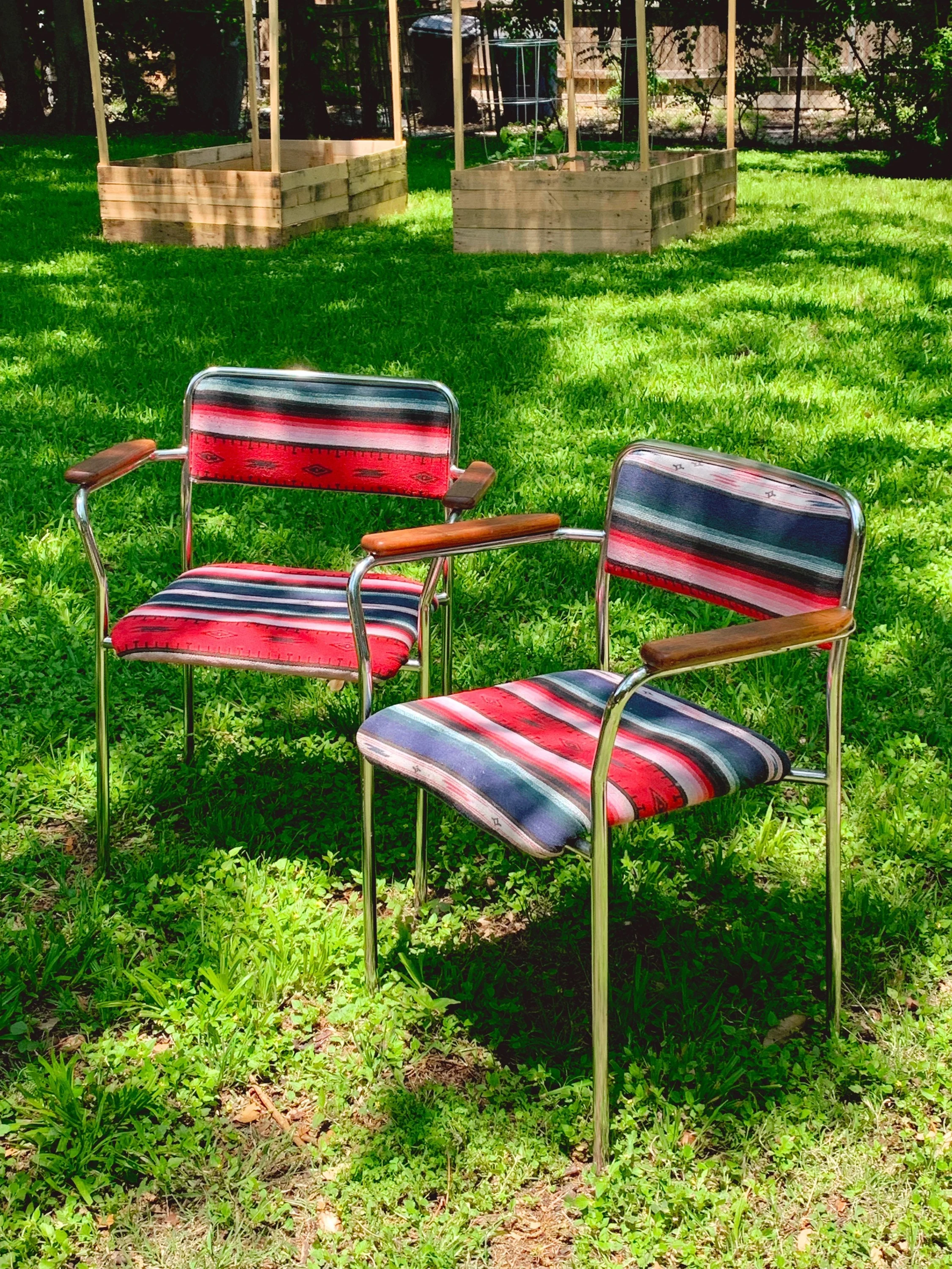 Set of 4 Mid Century Modern Dining Chairs or Office Chairs with Vintage Southwestern Print Upholstery | Dining Furniture | SHIPPING NOT FREE - Image 3