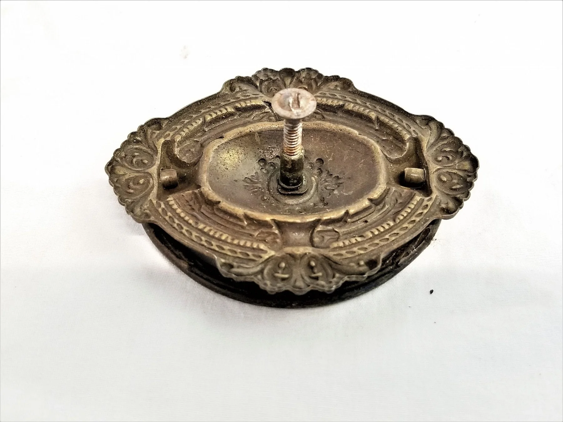 Set of 5 Antique Victorian Single Post Drawer Pulls | Classic Style Pressed Brass Dresser Cabinet Handles | Old Vintage Furniture Hardware - Image 3