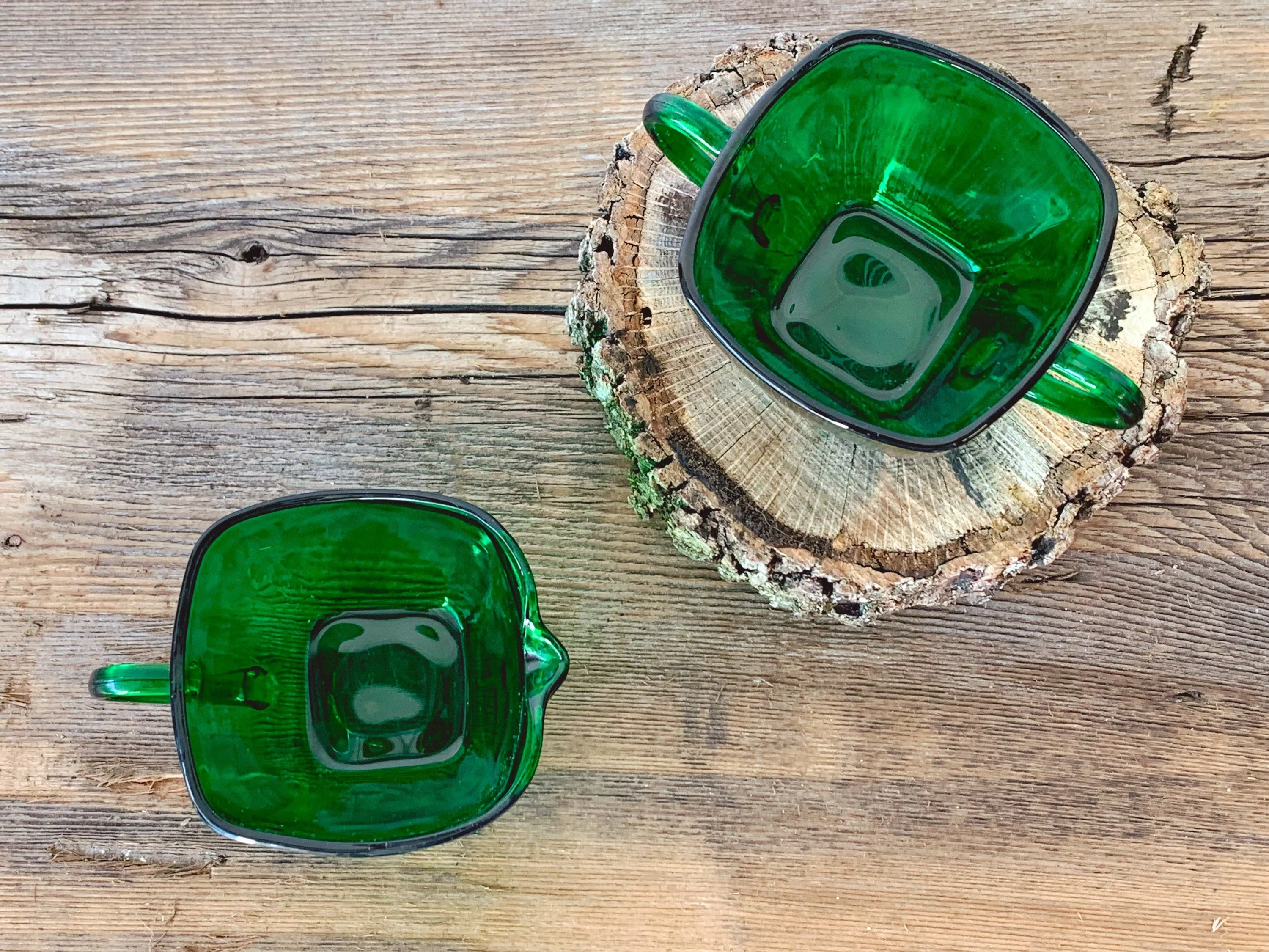 Vintage 1950s Anchor Hocking Emerald Green Glass Creamer and Sugar Bowl Set | Tableware Jewelry Dish Catchall Bowl | Mother's Day Gift - Image 3
