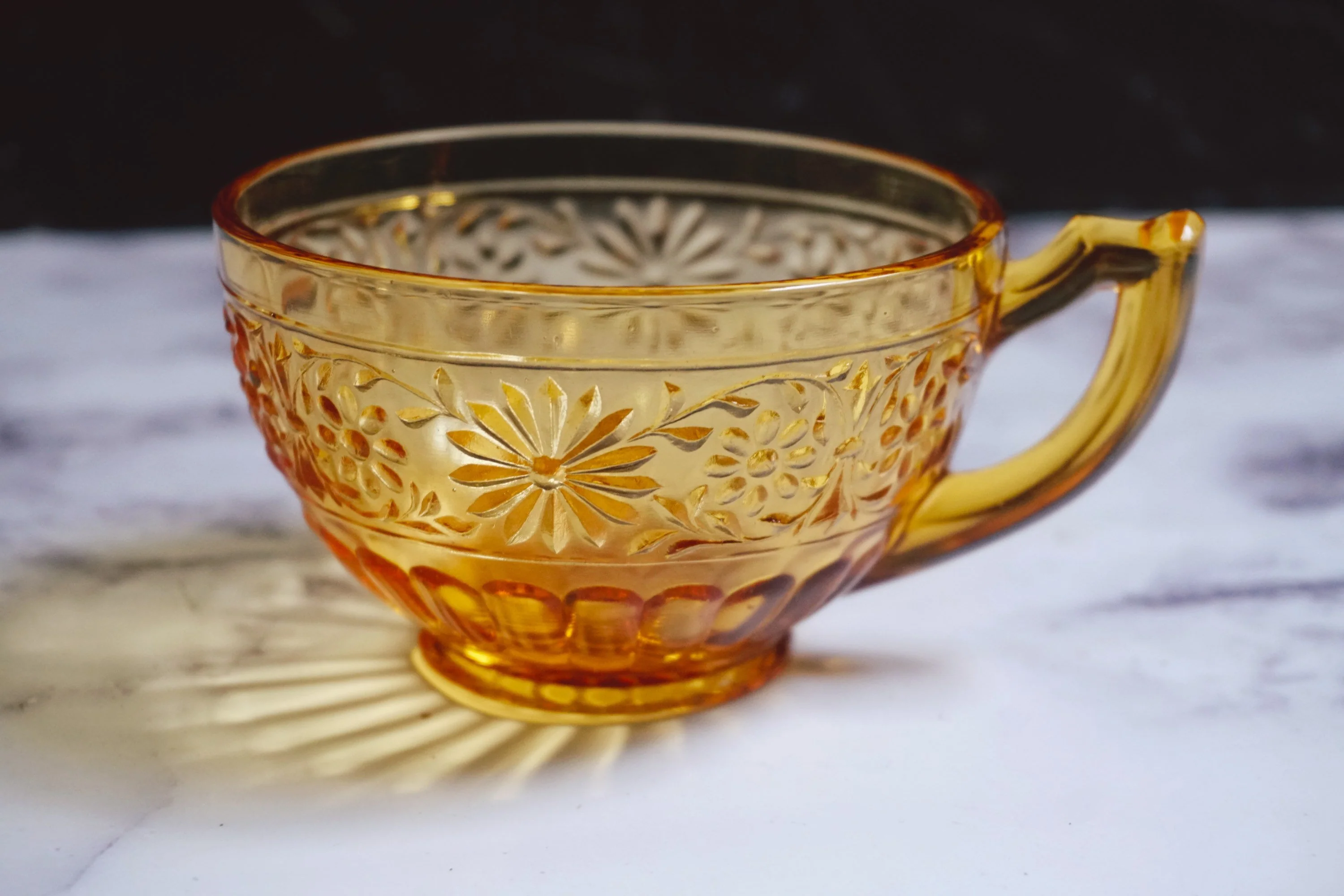 Vintage Amber Depression Glass Set In Daisy Pattern | Cup, Plate, Bowl, Creamer, Goblet, Serving Dish by Indiana Glass - Image 4