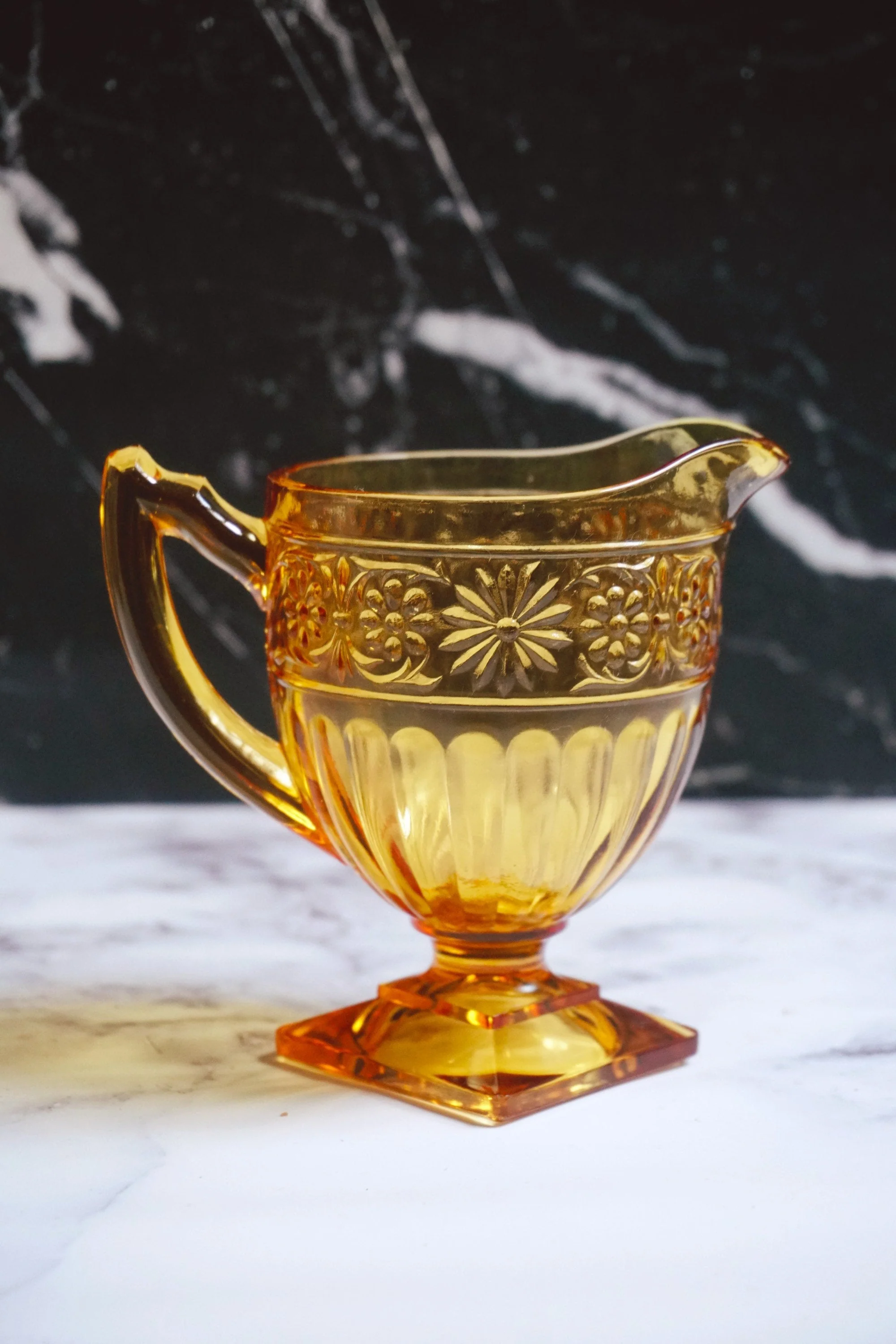 Vintage Amber Depression Glass Set In Daisy Pattern | Cup, Plate, Bowl, Creamer, Goblet, Serving Dish by Indiana Glass - Image 5