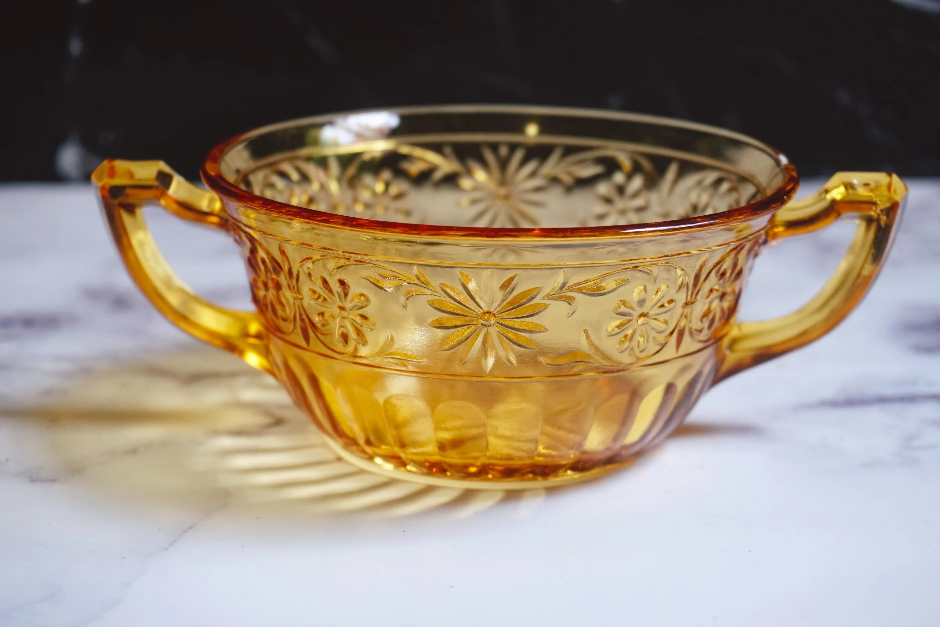 Vintage Amber Depression Glass Set In Daisy Pattern | Cup, Plate, Bowl, Creamer, Goblet, Serving Dish by Indiana Glass - Image 6