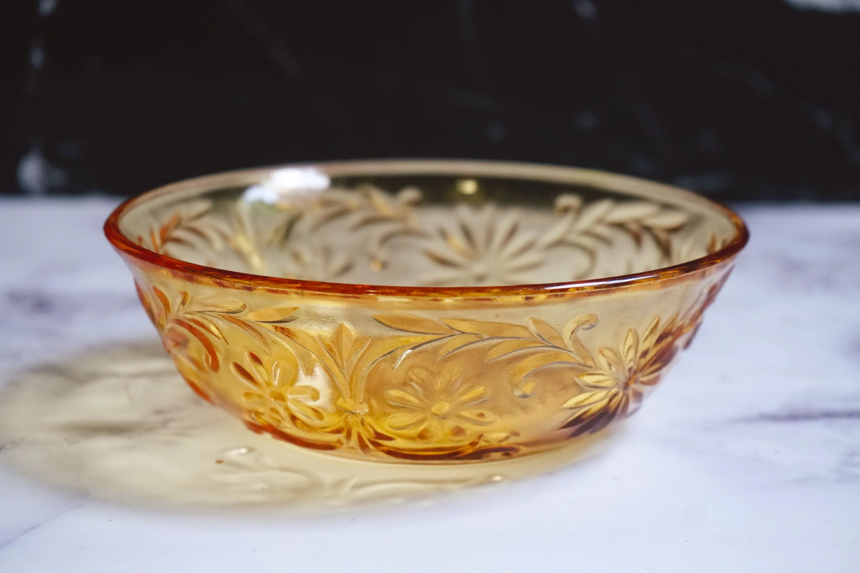 Vintage Amber Depression Glass Set In Daisy Pattern | Cup, Plate, Bowl, Creamer, Goblet, Serving Dish by Indiana Glass - Image 7