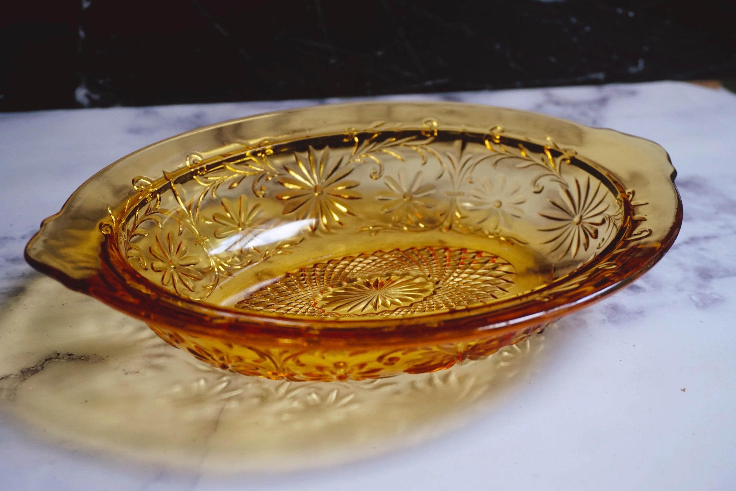 Vintage Amber Depression Glass Set In Daisy Pattern | Cup, Plate, Bowl, Creamer, Goblet, Serving Dish by Indiana Glass - Image 8