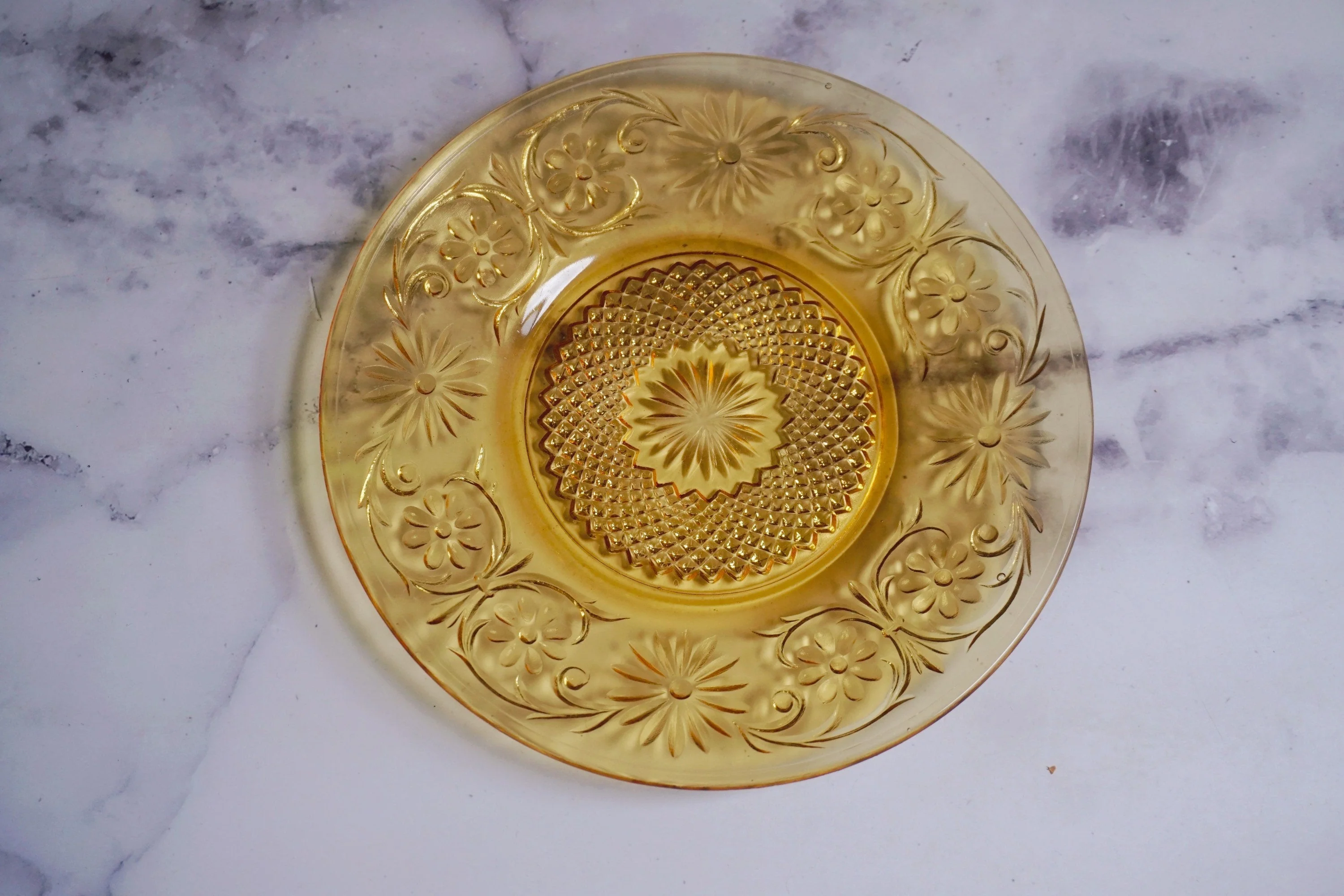 Vintage Amber Depression Glass Set In Daisy Pattern | Cup, Plate, Bowl, Creamer, Goblet, Serving Dish by Indiana Glass - Image 9