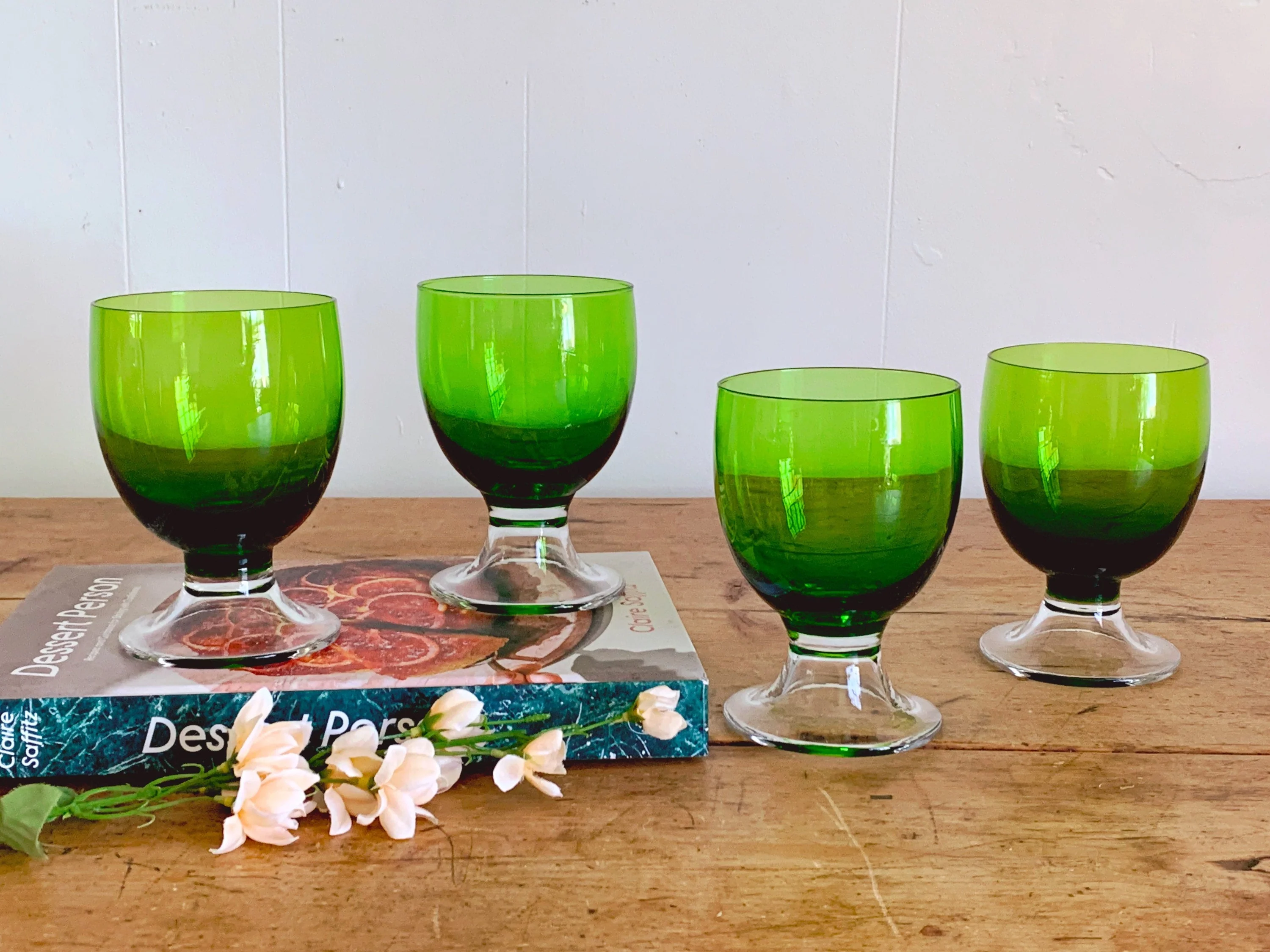 Vintage Bright Green Dessert Cups Sherbert Glasses Water Goblets with Clear Foot | Champagne Coupe Craft Cocktail Glasses Set of 2, 4 or 6 - Image 3