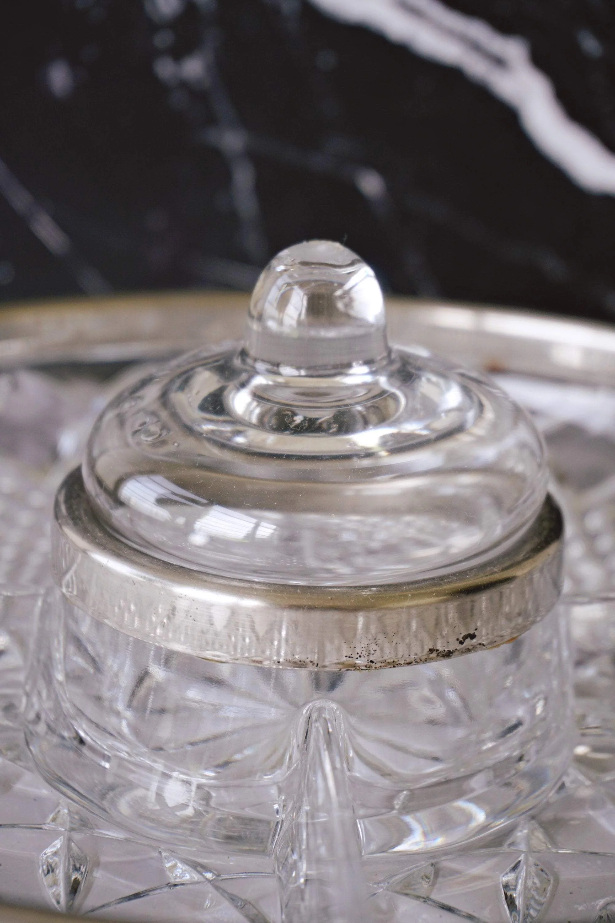 Vintage Heavy Cut Lead Crystal Divided Relish Tray with Silver-Plated Rim | Holiday Entertaining 5-Part Divided Snack Bowl - Image 5