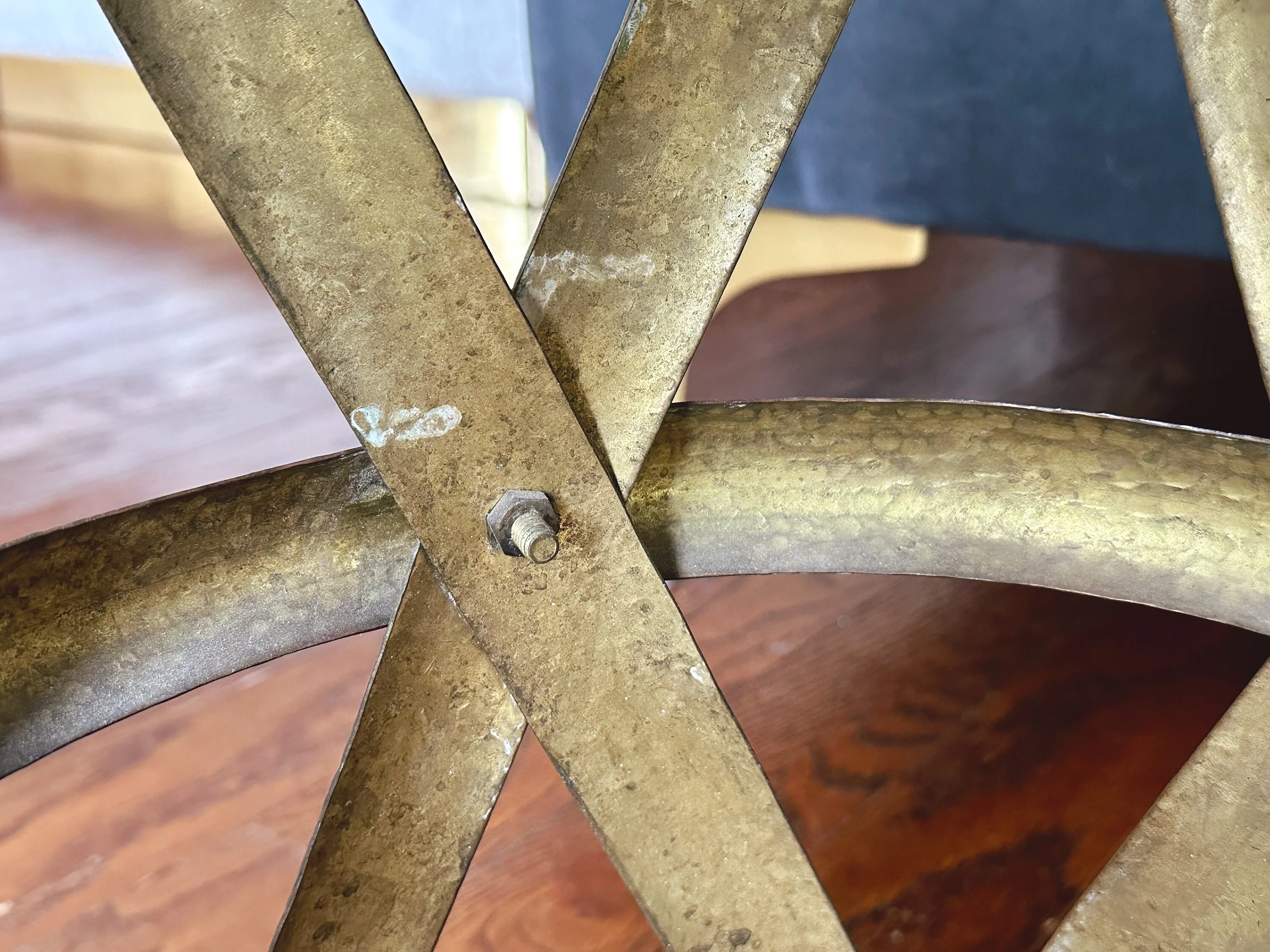 Vintage Mid Century Hand Hammered Brass X-Stool | Gold Drum Table Drink Table | Living Room Furniture Accent Table Plant Stand - Image 10