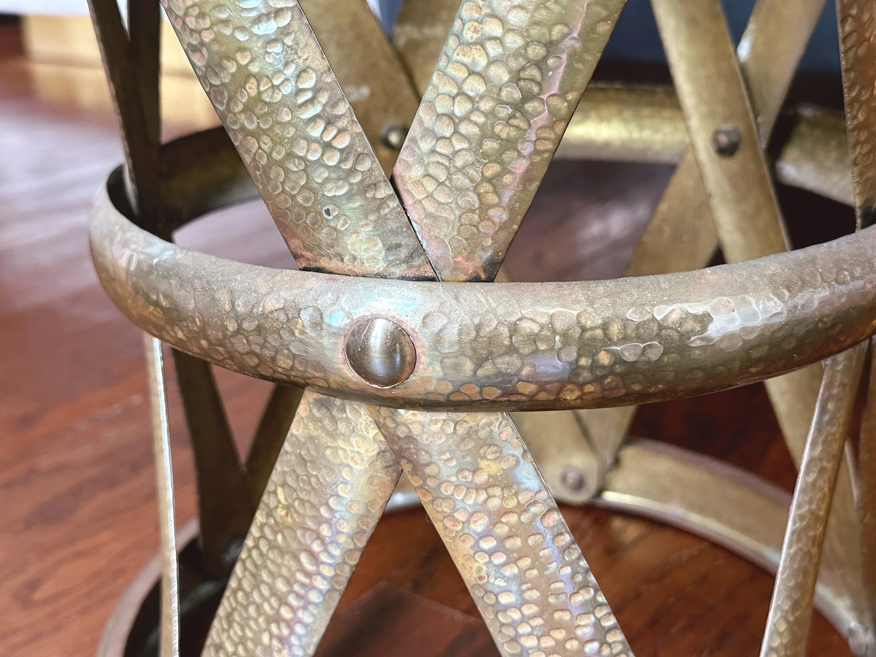 Vintage Mid Century Hand Hammered Brass X-Stool | Gold Drum Table Drink Table | Living Room Furniture Accent Table Plant Stand - Image 8