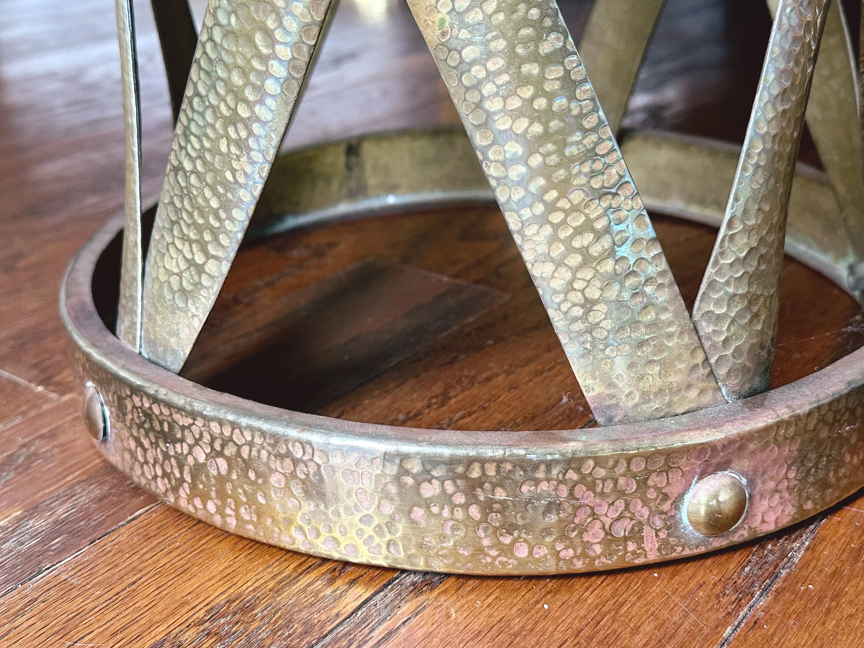 Vintage Mid Century Hand Hammered Brass X-Stool | Gold Drum Table Drink Table | Living Room Furniture Accent Table Plant Stand - Image 9