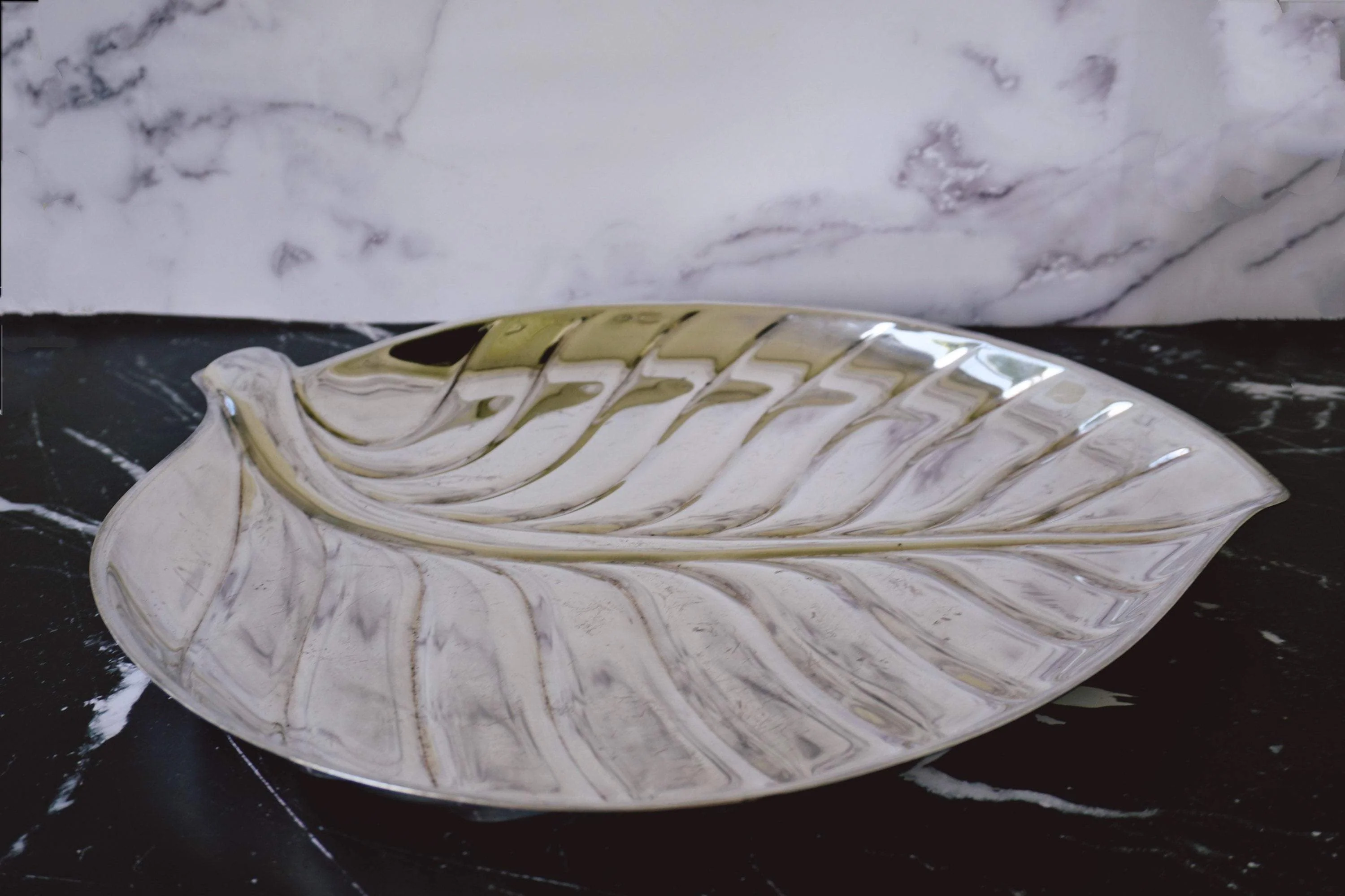 Vintage Mid-Century Silver-Plated Serving Platter | Large Tropical Leaf Design Tray by International Silver Company - Image 3