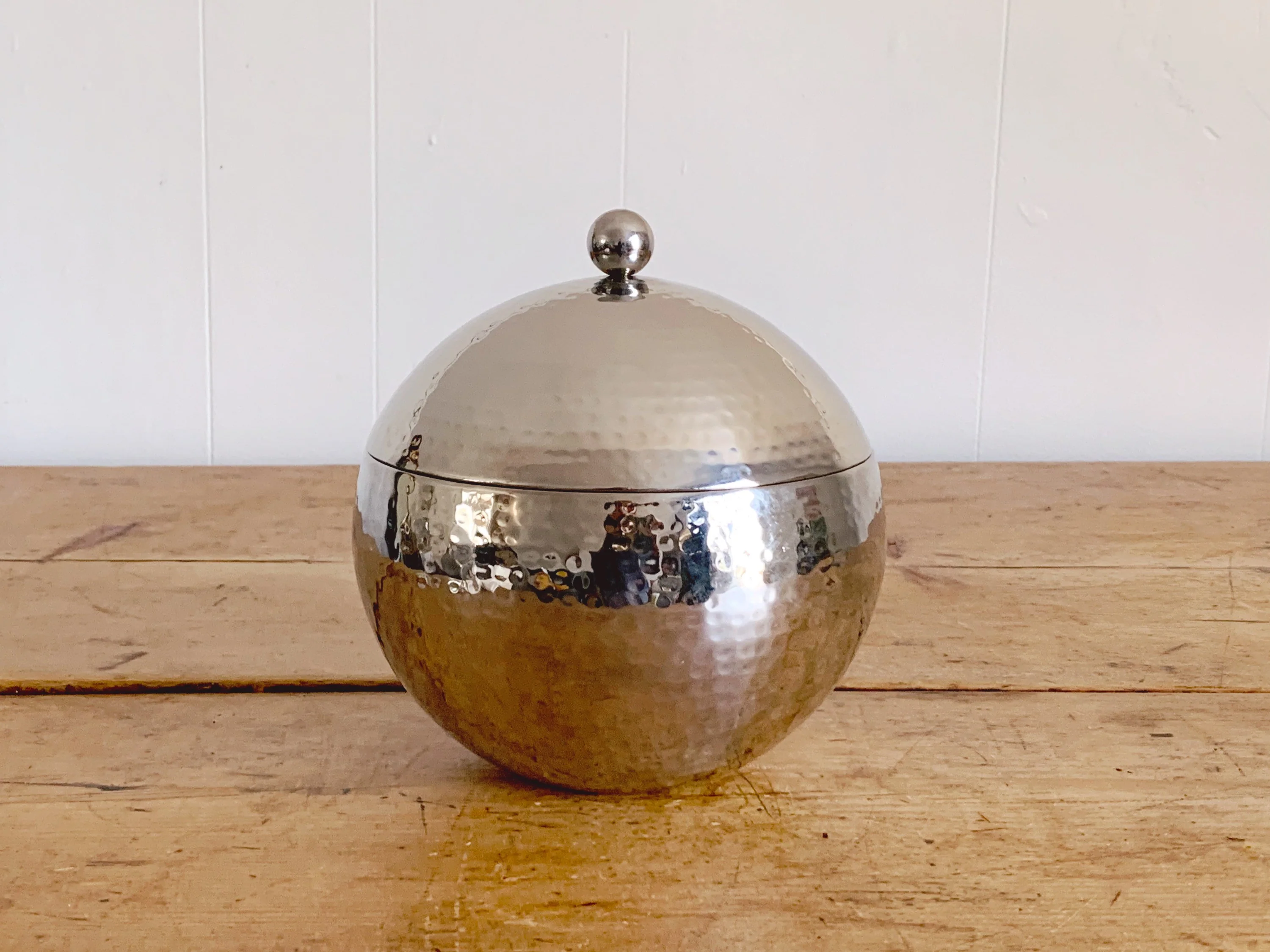 Vintage Roland Hammered Round Ice Bucket by IMPULSE! | Stainless Steel Lidded Champagne Bucket Barware Tableware - Image 3